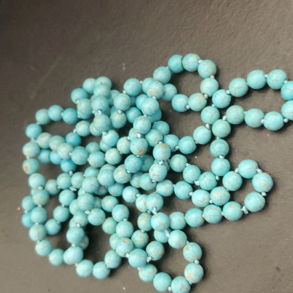Beautiful 68" Iris & Lily turquoise necklace DX865